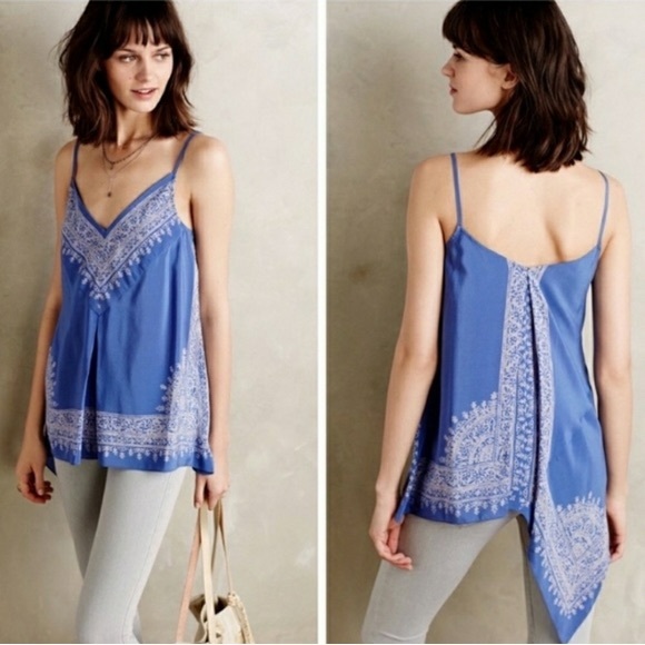 Anthropologie Silk HD in Paris Moonset scarf silk tank top size 4 - Picture 1 of 6